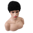 8 inches HEAT RESISTANT Very Short Black African American Kinky Curly 100 % Real Human Hair Wigs With Cap for Black Women Cosplay Party Daily Use