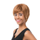HEAT RESISTANT 10 inches Very Short Layered Straight 100% Human Hair Wigs + Cap for for Cosplay Party Daily Use Costume Gold