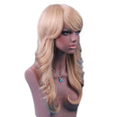 Blonde Girls Women 22 inches Long Wavy HEAT RESISTANT 100 % Real Human Hair Wigs With Cap Side Bang for Cosplay Party Daily Wear Costume