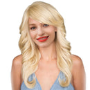Blonde Girls Women 22 inches Long Wavy HEAT RESISTANT 100 % Real Human Hair Wigs With Cap Side Bang for Cosplay Party Daily Wear Costume