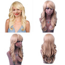 Blonde Girls Women 22 inches Long Wavy HEAT RESISTANT 100 % Real Human Hair Wigs With Cap Side Bang for Cosplay Party Daily Wear Costume