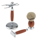 Luxury Shaving Set Rosewood Safety Shaver Shave Brush Alloy Stand Holder