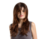 Ombre Brown Girls Women 24 inches Long Natural Wavy Curly Side Bangs Synthetic Hair Wigs with Cap for Daily Wear Costume Party