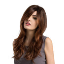 Ombre Brown Girls Women 24 inches Long Natural Wavy Curly Side Bangs Synthetic Hair Wigs with Cap for Daily Wear Costume Party