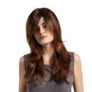 Ombre Brown Girls Women 24 inches Long Natural Wavy Curly Side Bangs Synthetic Hair Wigs with Cap for Daily Wear Costume Party
