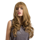 Girl Women 26 inches Long Natural Wavy Curly Synthetic Hair Wigs Straight Bang with Cap Fashion Flaxen Color for Costume Daily Wear Cosplay Party