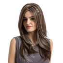 24 Inches Brown Long Wavy Straight Layered Synthetic Hair Wig with Wig Cap for Women Ladies Party Cosplay Dress