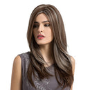 24 Inches Brown Long Wavy Straight Layered Synthetic Hair Wig with Wig Cap for Women Ladies Party Cosplay Dress