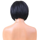 HEAT RESISTANT Black Straight Bangs Bob Style 100 % Real Human Hair Wigs +Cap for Women Ladies Cosplay Party Daily Use Costume 12 inches