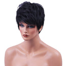 Women's Fulffy Real Human Hair Wig Short Full Wigs Heat Resistant Black