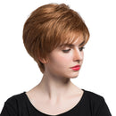 Elegant Women Girls Light Brown Natural Short Layered 100 % Real Human Hair Wigs With Cap Heat Resistant for Daily Wear Costume Party