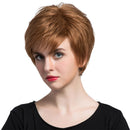 Elegant Women Girls Light Brown Natural Short Layered 100 % Real Human Hair Wigs With Cap Heat Resistant for Daily Wear Costume Party