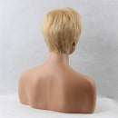 10" Short Natural Layered Straight 100% Real Human Hair Wigs With Cap For Women Daily Wear Costume Party Gold HEAT RESISTANT