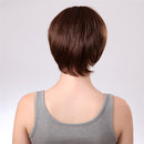 Women Girls 10 Inches Short Straight 100% Real Human Hair Wigs With Cap For Cosplay Costume Party Daily Wear Brown