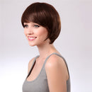 Women Girls 10 Inches Short Straight 100% Real Human Hair Wigs With Cap For Cosplay Costume Party Daily Wear Brown