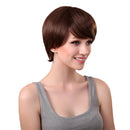 Women Girls 10 Inches Short Straight 100% Real Human Hair Wigs With Cap For Cosplay Costume Party Daily Wear Brown