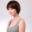 Women Girls 10 Inches Short Straight 100% Real Human Hair Wigs With Cap For Cosplay Costume Party Daily Wear Brown