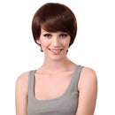 Women Girls 10 Inches Short Straight 100% Real Human Hair Wigs With Cap For Cosplay Costume Party Daily Wear Brown
