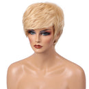 Fashion Women Lady Girls Natural Layered Short 100 % Real Human Hair Wigs With Cap For Daily Wear Costume Party Gold