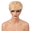Fashion Women Lady Girls Natural Layered Short 100 % Real Human Hair Wigs With Cap For Daily Wear Costume Party Gold