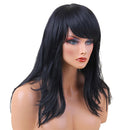 Daily Wear Costume Cosplay Party Women Long Straight 100% Real Human Hair Wigs With Cap Side Bangs Heat Resistant Black