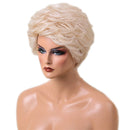 10" Women Daily Wear Costume Party Cosplay Short 100% Real Human Hair Wigs With Cap Heat Resistant Platinum Blonde
