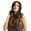 Elegant Women Girls Ombre Long Curly Wavy Synthetic Hair Wigs With Cap Black Brown for Costume Cosplay Party Daily Use