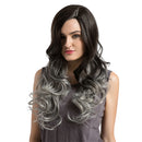 Women Ladies Fashion Long Curly Body Wavy Black Grey Gradient Wig Heat Resistant for Daily Wear/Party Cosplay