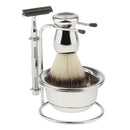 Mens Beard Shaving Grooming Kit, Brush, Safety Straight Razors, Alloy Bowl and Stand Base