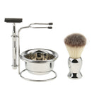 Mens Beard Shaving Grooming Kit, Brush, Safety Straight Razors, Alloy Bowl and Stand Base