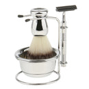 Mens Beard Shaving Grooming Kit, Brush, Safety Straight Razors, Alloy Bowl and Stand Base