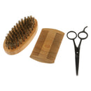 3 IN 1 Beard Bristle Shaving Brush Wood Shaping Comb Hair Scissors Shears Mustache Grooming Tools Kit Set for Men