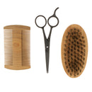 3 IN 1 Beard Bristle Shaving Brush Wood Shaping Comb Hair Scissors Shears Mustache Grooming Tools Kit Set for Men