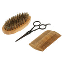 3 IN 1 Beard Bristle Shaving Brush Wood Shaping Comb Hair Scissors Shears Mustache Grooming Tools Kit Set for Men