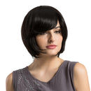 12 Inch Fashion Women Short Real Human Hair Wig with Bang Natural Straight Bob for Daily Party Cosplay Black