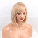 12 Inch Stylish Women Short Bob Natural Straight Fluffy Human Hair Full Wig for Cosplay Party Costume Blonde