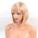 12 Inch Stylish Women Short Bob Natural Straight Fluffy Human Hair Full Wig for Cosplay Party Costume Blonde