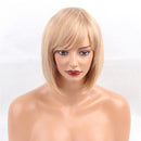 12 Inch Stylish Women Short Bob Natural Straight Fluffy Human Hair Full Wig for Cosplay Party Costume Blonde