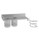 Lightweight Aluminum Spring Wall Mount Hair Dryer Holder Organizer Rack + 2pcs Toothpaste Toothbrush Curling Wand Storage Cups + Plug Hook for Bathroom
