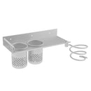 Lightweight Aluminum Spring Wall Mount Hair Dryer Holder Organizer Rack + 2pcs Toothpaste Toothbrush Curling Wand Storage Cups + Plug Hook for Bathroom