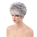 Fashion Women Straight Short Fluffy Wigs Human Hair Full Wig With Bangs Gray