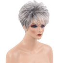 Fashion Women Straight Short Fluffy Wigs Human Hair Full Wig With Bangs Gray