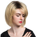 Natural Charming Women Human Hair Fluffy Short Dark Root Light Blonde Full Head Wigs for Parting Cosplay Fancy Dress with Bangs