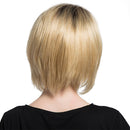 Natural Charming Women Human Hair Fluffy Short Dark Root Light Blonde Full Head Wigs for Parting Cosplay Fancy Dress with Bangs