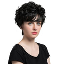 Elegant Women Short Fluffy Curly Layered Synthetic Hair Wigs With Cap for Daily Wear Costume Party Cosplay Black