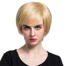 Lady Women Cosplay Costume Party Short Natural 100% Real Human Hair Wigs With Cap Heat Resistant Gold