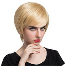 Lady Women Cosplay Costume Party Short Natural 100% Real Human Hair Wigs With Cap Heat Resistant Gold