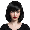 14'' HEAT RESISTANT Short Side Bangs 100% Straight Bob Real Human Hair Wigs With Cap for Women Girls Cosplay Party Daily Use Black