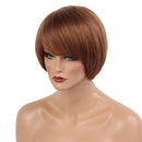 12" Women Lady Costume Cosplay Daily Wear Party Short Natural 100% Real Human Hair Wigs With Cap Heat Resistant Brown