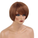 12" Women Lady Costume Cosplay Daily Wear Party Short Natural 100% Real Human Hair Wigs With Cap Heat Resistant Brown